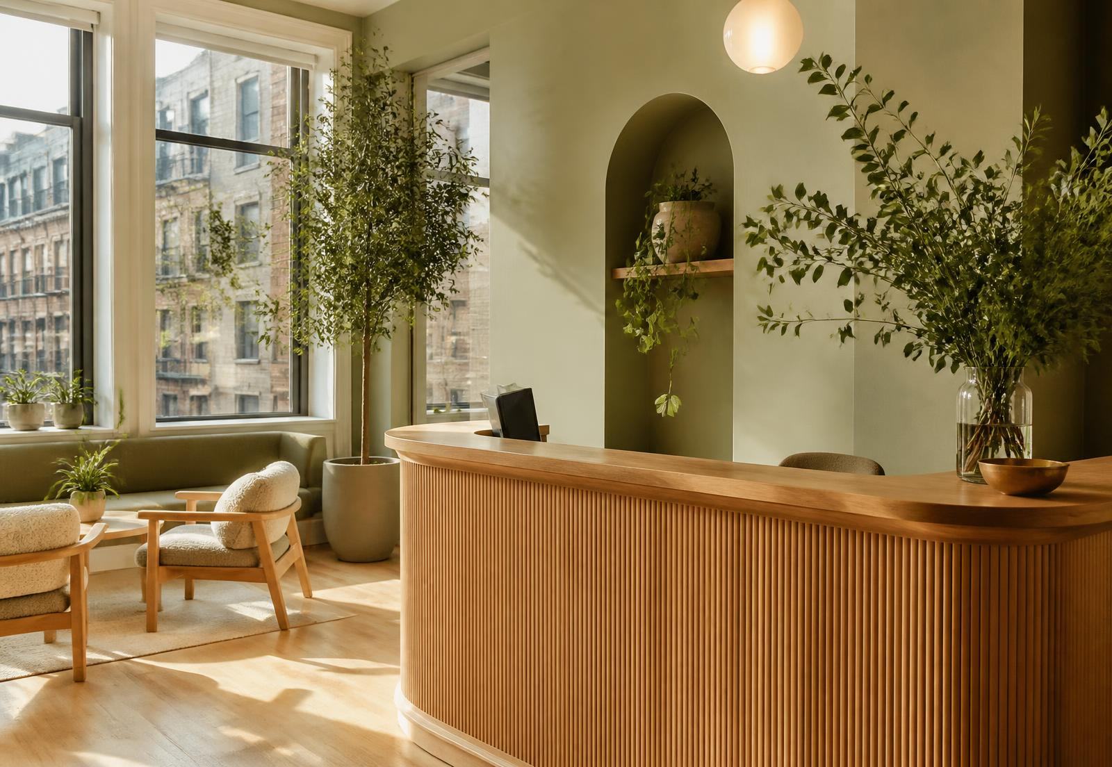 Reception area of Larkfield Health Studio in Kips Bay, Manhattan
